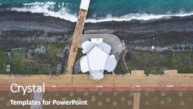  Presentation with modern building - Slide set featuring modern building banquette and greeen background and a coral colored foreground