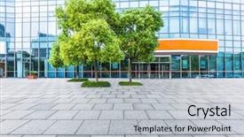  Presentation with water drops in blue tone - Amazing slides having commercial front door - modern building entrance blue toned backdrop and a light gray colored foreground