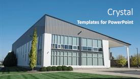  Presentation with modern building - PPT theme enhanced with modern-building-in-gray and a teal colored foreground