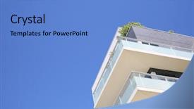  Presentation with modern building - PPT theme enhanced with modern building of apartments background and a teal colored foreground