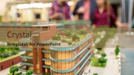  Presentation with architects - Presentation having modern building or office-center on layout of city that is being planned by architects background and a coral colored foreground