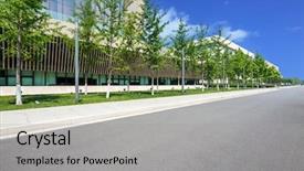  Presentation with modern building - PPT theme featuring modern building with empty road background and a light gray colored foreground