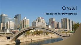  Presentation with buildings - Presentation theme with modern buildings along the river background and a teal colored foreground