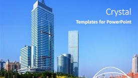  Presentation with urban buildings - Amazing presentation theme having modern buildings and river in urban city backdrop and a light blue colored foreground
