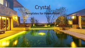  Presentation with pond - Cool new slide deck with modern buildings at night backdrop and a teal colored foreground