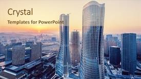  Presentation with modern chinese - Presentation theme featuring modern buildings in midtown background and a lemonade colored foreground