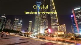  Presentation with cbd - Slide deck consisting of modern buildings in shanghai lvjiazui cbd from elevated walkway at night background and a tawny brown colored foreground