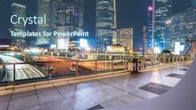  Presentation with cbd - PPT layouts with modern buildings in shanghai lvjiazui cbd from elevated walkway at night background and a ocean colored foreground