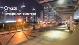  Presentation with cbd - Colorful slide deck enhanced with modern buildings in shanghai lvjiazui cbd from elevated walkway at night backdrop and a tawny brown colored foreground