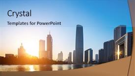  Presentation with urban buildings - Cool new PPT theme with modern buildings in urban city backdrop and a light blue colored foreground