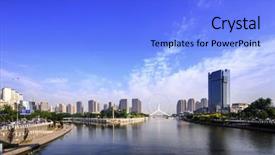  Presentation with urban buildings - Slide deck having modern buildings in urban city background and a  colored foreground