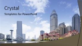  Presentation with urban buildings - Presentation design with modern buildings in urban city background and a  colored foreground