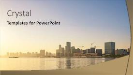  Presentation with cbd - PPT theme having modern buildings near river in shanghai lvjiazui cbd in sunny sky background and a light blue colored foreground