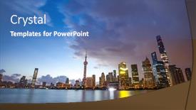  Presentation with cbd - PPT theme enhanced with modern buildings near river in shanghai lvjiazui cbd in cloud sky at twilight background and a ocean colored foreground