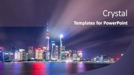  Presentation with cbd - Slides with modern buildings near river in shanghai lvjiazui cbd in cloud sky at night background and a gray colored foreground
