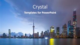  Presentation with cbd - Colorful theme enhanced with modern buildings near river in shanghai lvjiazui cbd in cloud sky at twilight backdrop and a ocean colored foreground