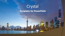  Presentation with cbd - Slide set enhanced with modern buildings near river in shanghai lvjiazui cbd in cloud sky at twilight background and a ocean colored foreground