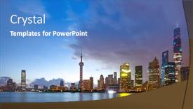  Presentation with cbd - Amazing presentation design having modern buildings near river in shanghai lvjiazui cbd in cloud sky at twilight backdrop and a teal colored foreground