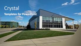  Presentation with modern building - Beautiful slide deck featuring modern-business-building-in-urban backdrop and a teal colored foreground