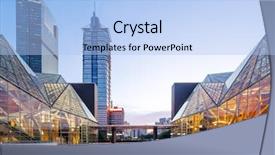  Presentation with modern chinese - Amazing slide deck having modern business buildings around square backdrop and a light blue colored foreground