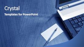  Presentation with business card - Audience pleasing PPT theme consisting of modern business desk with watch pen business card backdrop and a ocean colored foreground