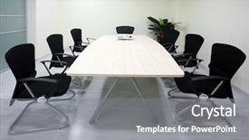  Presentation with director - Presentation theme having modern business meeting rooms tables background and a gray colored foreground