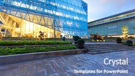  Presentation with modern building - Presentation having modern business office building exterior background and a ocean colored foreground