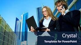  Presentation with working together - Slide set with modern business people are working background and a navy blue colored foreground