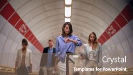  Presentation with urban transportation - Presentation theme featuring modern-business-people-walking background and a violet colored foreground