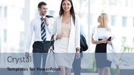  Presentation with lobby - Cool new presentation with modern business woman walking in the spacious lobby backdrop and a seafoam green colored foreground