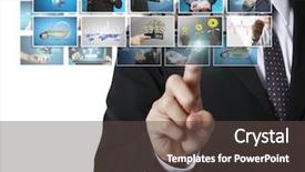  Presentation with touch screen - Colorful slides enhanced with modern business world - businessman touch screen to choose backdrop and a  colored foreground