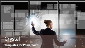  Presentation with rear view of bodyguard - Presentation having modern business world - rear view of businesswoman touching background and a tawny brown colored foreground