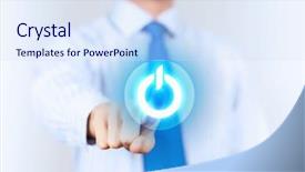  Presentation with power button - Slides having modern business world - young man in a light background and a sky blue colored foreground