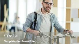  Presentation with bicycle - Amazing slide set having modern businessman with bicycle leaving backdrop and a  colored foreground