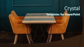  Presentation with cafeteria - Slide deck featuring modern-cafe-furniture-modern-table background and a ocean colored foreground