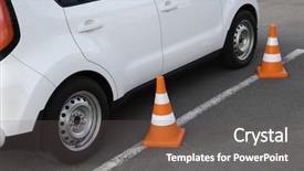  Presentation with safety training - Audience pleasing theme consisting of modern car and safety cones backdrop and a gray colored foreground