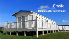  Presentation with trailer park - Audience pleasing presentation theme consisting of modern caravan in trailer park backdrop and a cobalt blue colored foreground