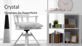  Presentation with room interior design - PPT theme featuring modern chair in room design interior background and a white colored foreground