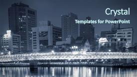  Presentation with city buildings - Slides consisting of modern city night with buildings and bridge near river background and a ocean colored foreground
