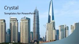  Presentation with shanghai - Audience pleasing PPT theme consisting of modern city-shanghai backdrop and a light blue colored foreground