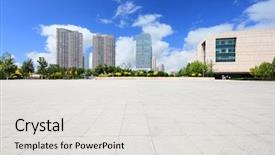  Presentation with floor - Beautiful slide set featuring modern city with empty road backdrop and a light gray colored foreground