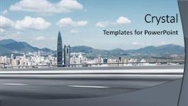  Presentation with asphalt - Slides with modern city with empty background and a light blue colored foreground