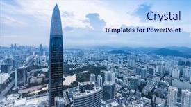  Presentation with modern building - Slides enhanced with modern cityscape of shenzhen background and a  colored foreground
