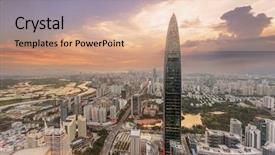 Presentation with modern building - Slides enhanced with modern cityscape of shenzhen background and a  colored foreground
