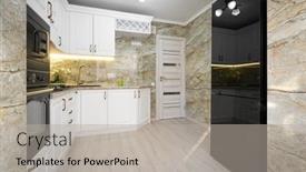  Presentation with kitchen furniture - PPT layouts enhanced with modern-classic-luxury-white-kitchen background and a light gray colored foreground