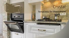  Presentation with kitchen furniture - Presentation having modern-classic-luxury-white-kitchen background and a coral colored foreground