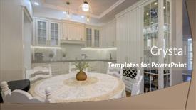  Presentation with classic - PPT theme having modern-classic-white-luxurious-kitchen background and a  colored foreground