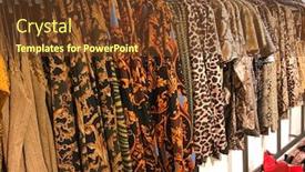  Presentation with metal accessories - Beautiful PPT theme featuring modern-clothes-on-metal-hangers backdrop and a tawny brown colored foreground