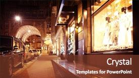  Presentation with modern trade - Presentation theme having modern clothes shops on street background and a tawny brown colored foreground