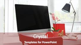  Presentation with workplace - Slide deck consisting of modern comfortable workplace with computer background and a  colored foreground